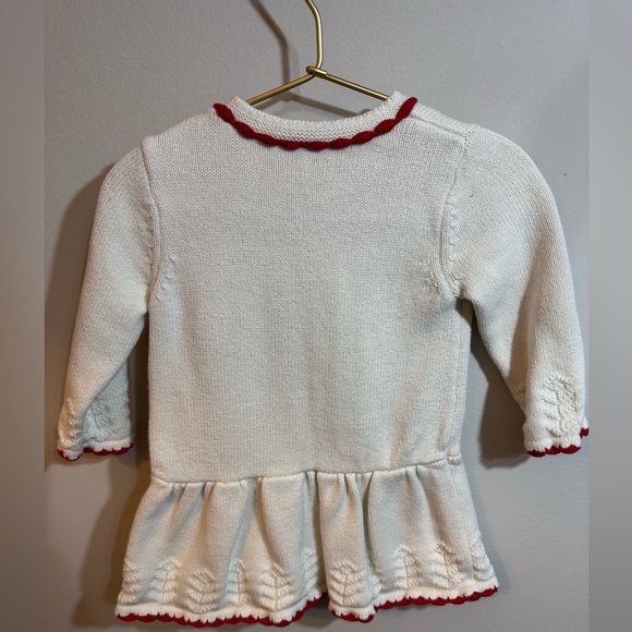 Hanna Andersson 75cm Cream Peplum Sweater with Red Trim, Cotton/Cashmere - Picture 3 of 3